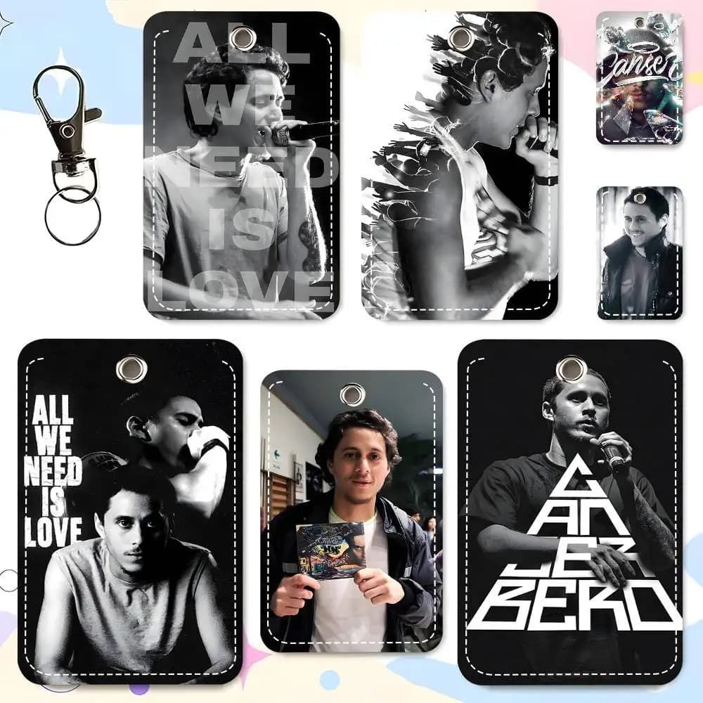1pc Singer C-Canserbero Card Case Keychain Access Card Bag Key Tag Ring Leather Card Holder Key Ring Access