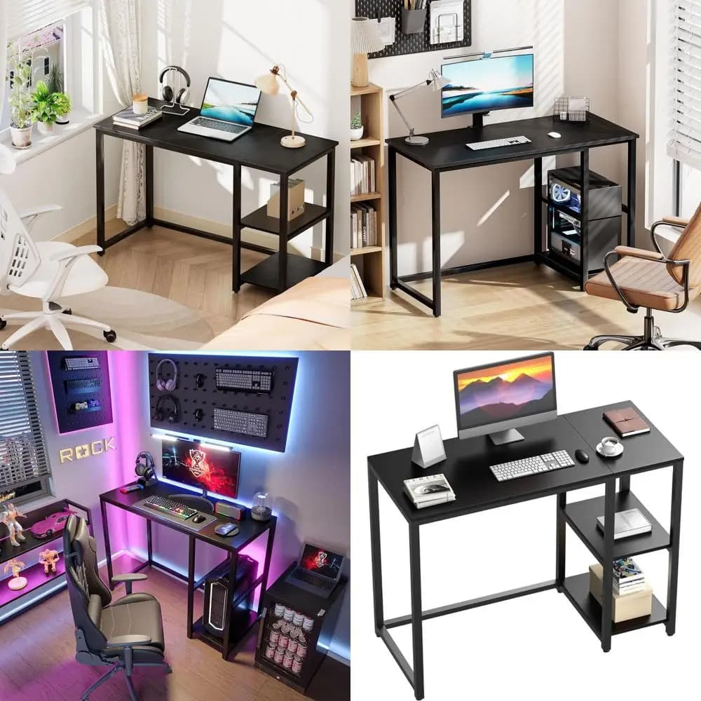 Scrivania per ufficio domestico a due livelli 47 con ampia area per gaming e laptop, nera
