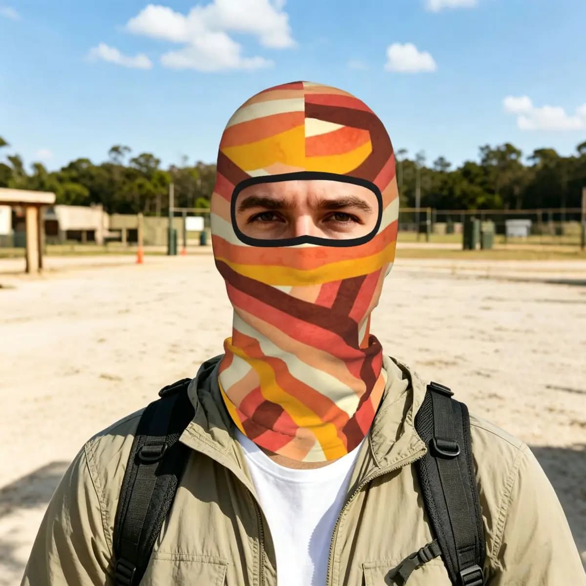 Orange 70's Style Rainbow Stripes Balaclava Full Face Mask Sun Protection Neck Gaiter For Motorcycle Cycling Fishing Outdoor