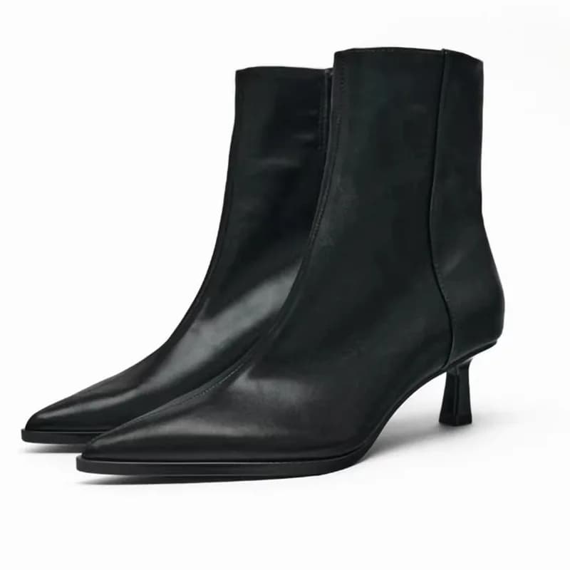Stivaletti Neri di Lusso da Donna, Sexy con Punta Affusolata, Cerniera Laterale Cucita, Stivali Elasticizzati Invernali Comodi con Tacco a Rocchetto