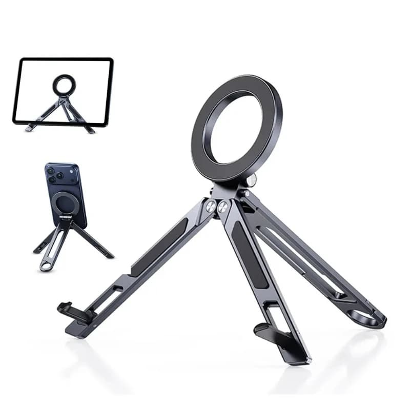 3-in-1 Aluminum Magnetic Phone Tablet Tripod Foldable Selfie Stick with Clip Magsafe Stand for iPhone iPad Tablet Travel