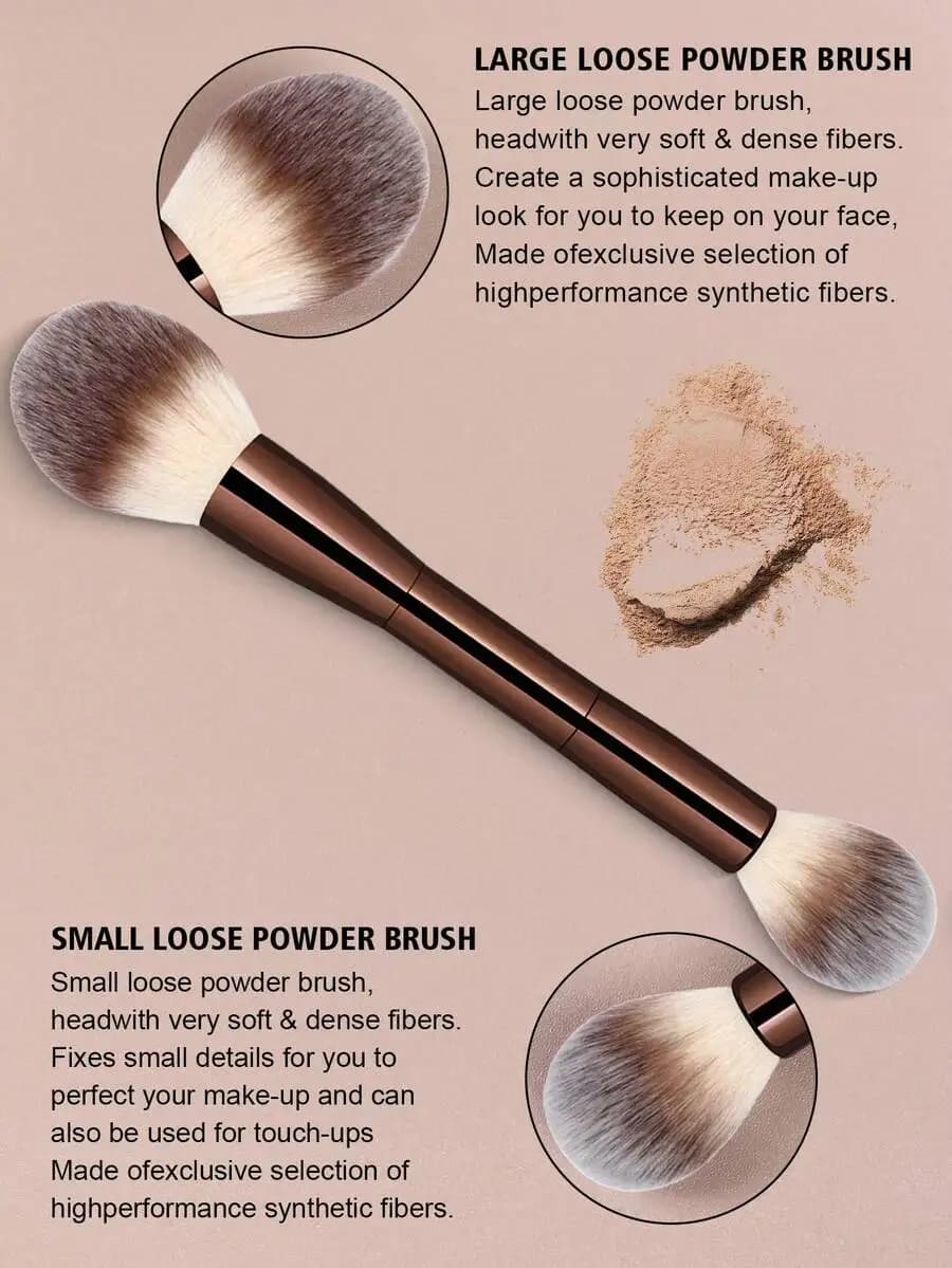 Set of 3 Aluminium Makeup Brushes with Double Extremity: Big and Small Brushes for Cypria, Fondotinta and Blush