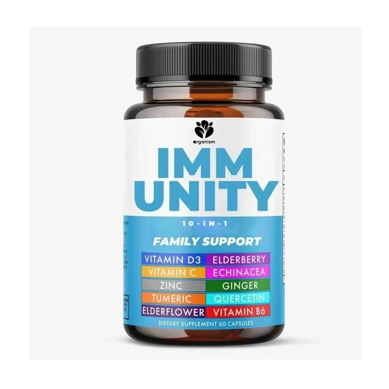 Supplement for immune support 10 in 1: contains key vitamins for the immune system such as zinc, vitamin C and D, elder, equinacea, etc.