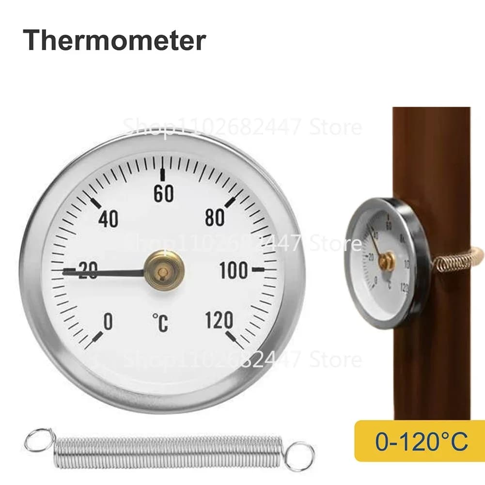 Industrial thermometer for pipes 63 mm Galvanized steel 0 - 120 ° Bimetallic for measuring tube boiler temperature system accessories