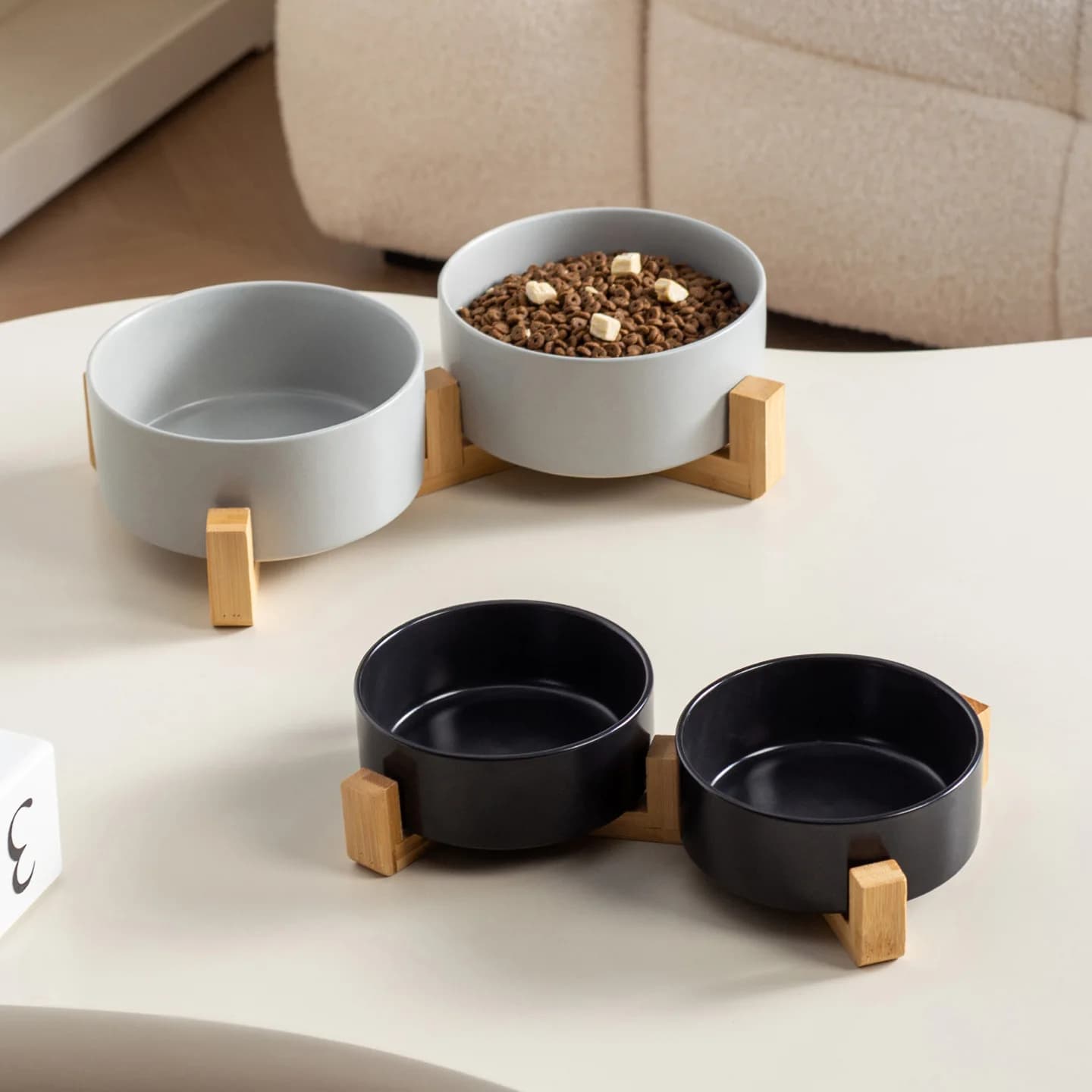 2026 Elevated Double Pet Bowl With Wood Stand Food Water Feeder Neck Protection For Cats And Dogs Simple Pet Supplies