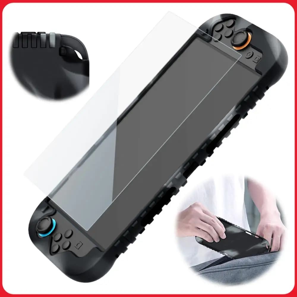 Custodia Protettiva Antiurto in Silicone con Protezione Schermo in Vetro Temperato per Console di Gioco Switch 2