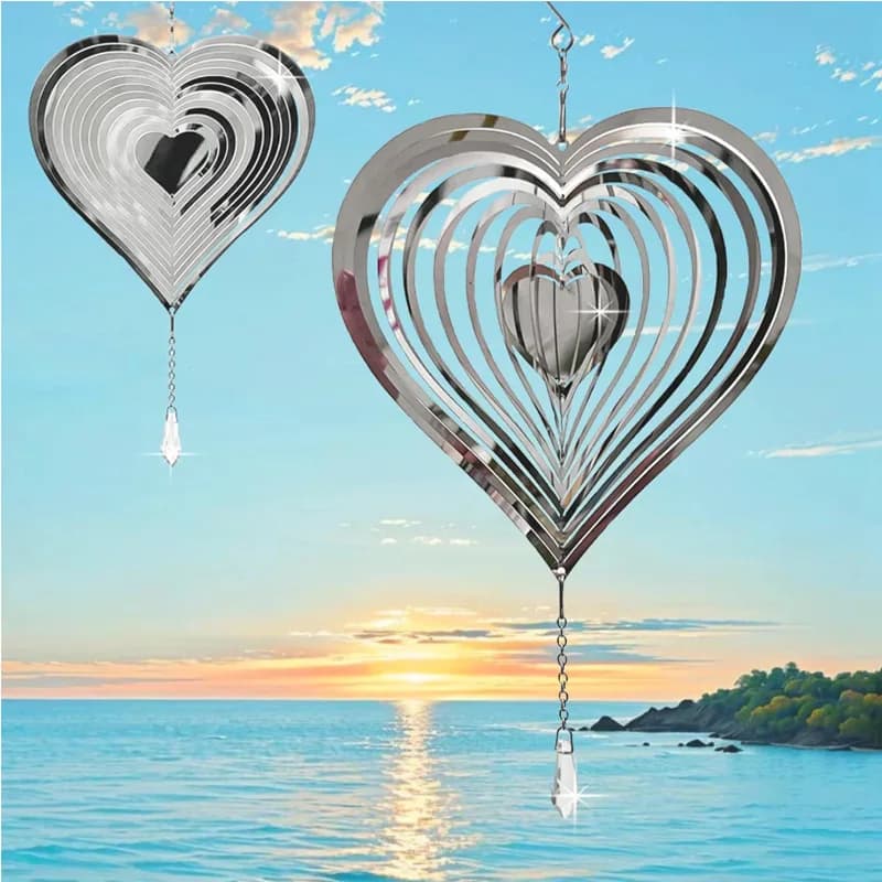 Silent Heart Mandala Wind Chime Metal 3D Rotating Wind Spinner Garden Hanging Decor INS Home Ornaments