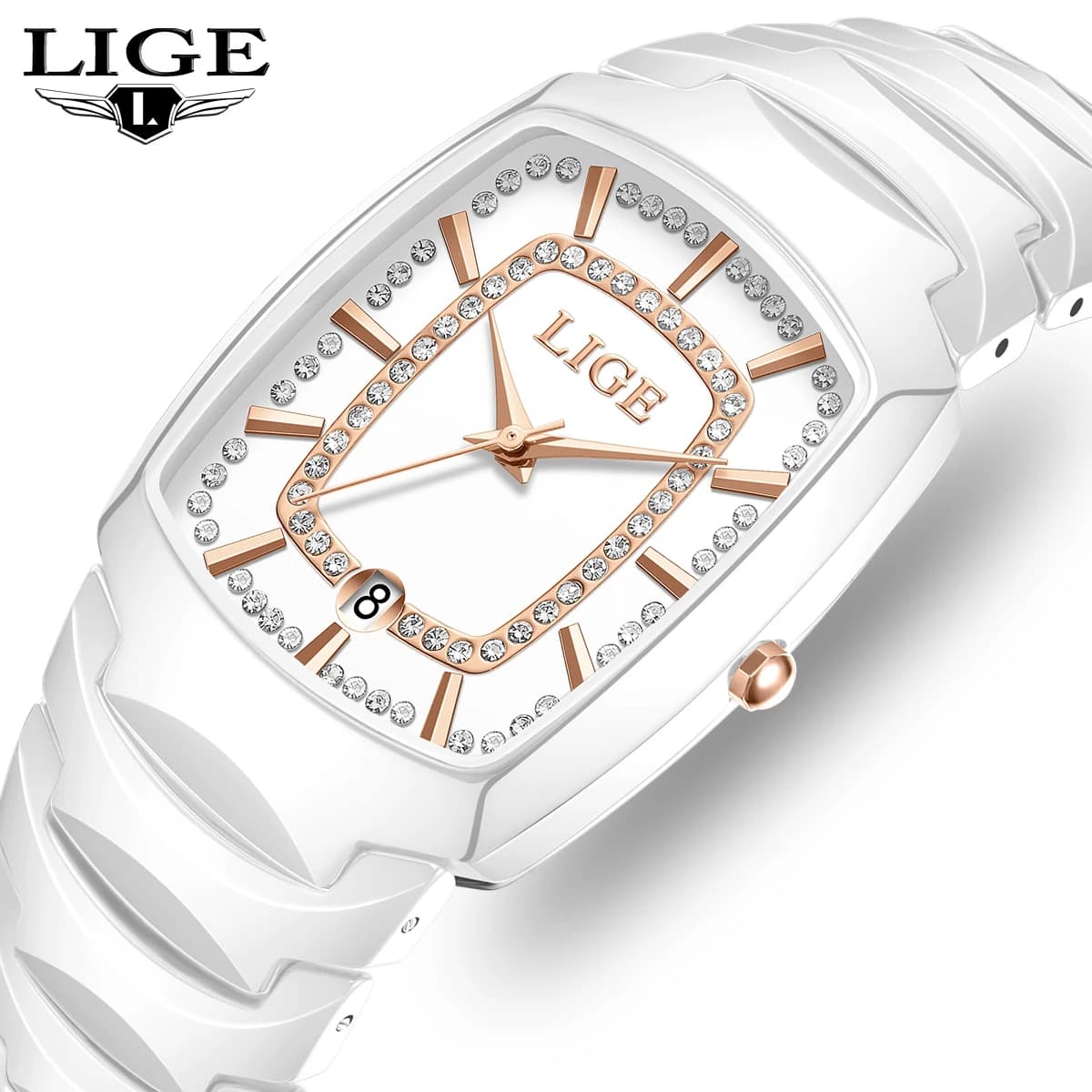 LIGE New Women's Watch Waterproof Luxury Ceramic Strap Women's Fashion Creative Original Elegant Quartz Wrist Watch Gift