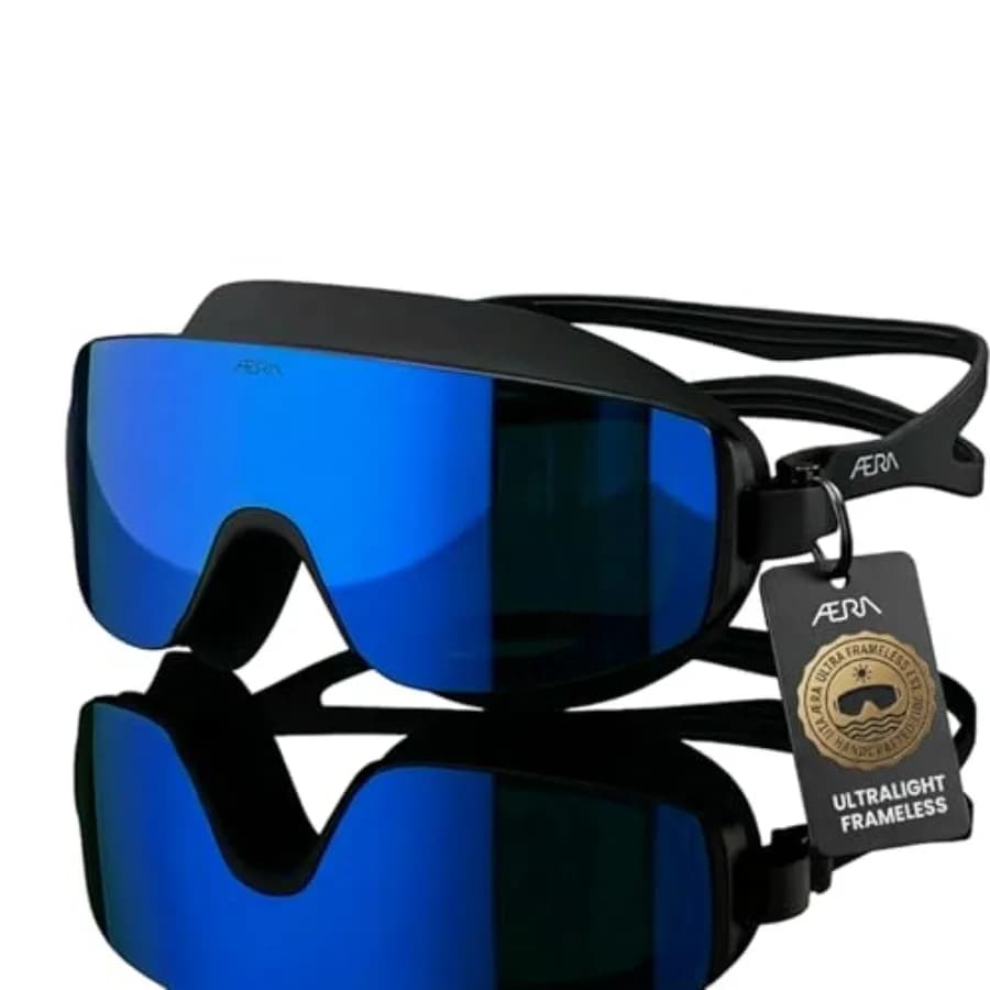 Occhialini da Nuoto per Surf/SUP/Jet Ski/Waterski/Acque Libere, Design Ultraleggero Senza Montatura con Lenti Nanotech Antiappannamento, Neri, Protezione UV 100%