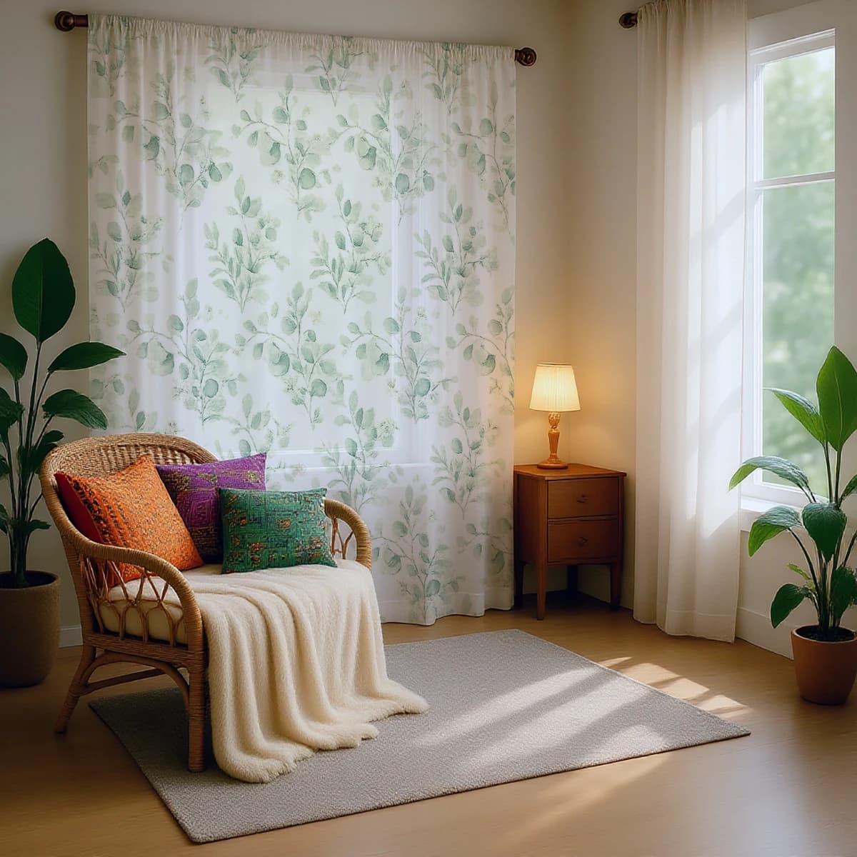 Tenda velata verde con rami e boccioli - Traslucida, oscurante, per la privacy, con passante per asta, per soggiorno/camera da letto/camera dei bambini/feste