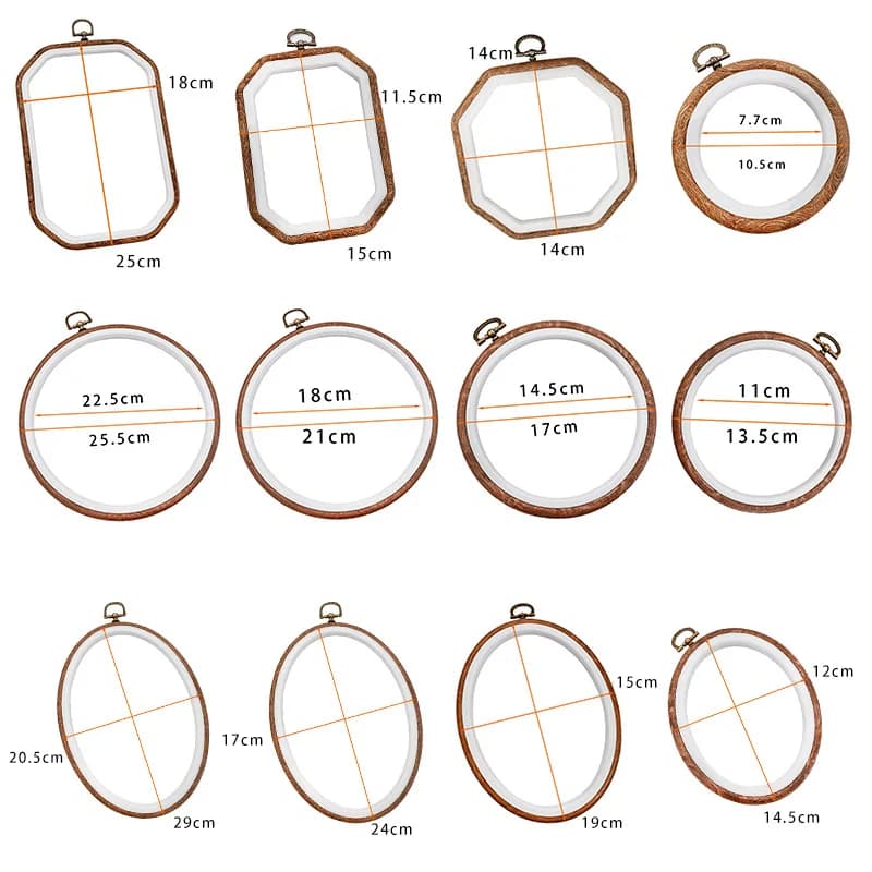Sewing Tool Round Oval Wooden Color Embroidery Hoops Frame Set Plastic Embroidery Hoop Rings For DIY Cross Stitch Needle Craft