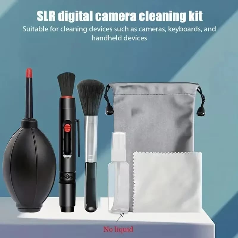 Set di pulizia per fotocamera digitale mirrorless 6 in 1, set di pulizia per schermo di laptop, tastiera, soffiatore d'aria, adatto per Canon Nikon, set di pulizia per lenti.