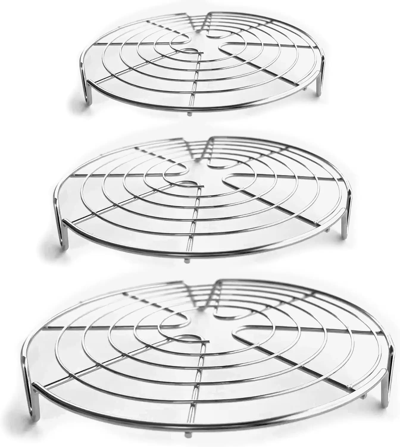 Round Cooling Rack Stainless Steel Steamer Rack Set of 3 | Used for steaming, canning, cooling cakes and lining air fryer or pre