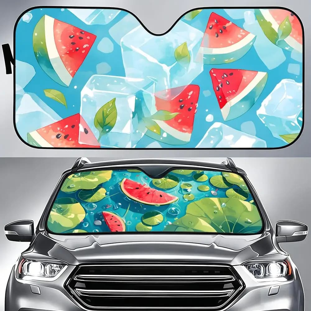 Parasole per parabrezza in lamina di alluminio con motivo W-Watermelon, protezione UV, isolamento termico, riutilizzabile