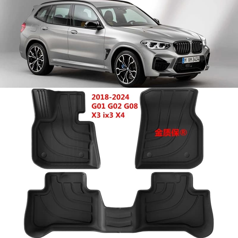 Tappetini per auto BMW G01 G02 G08 X3 X4 IX3 2018-2024, set completo di tappetini per bagagliaio G01 X3 X4, tappetini impermeabili G01 X3 X4 rifiniti su misura.