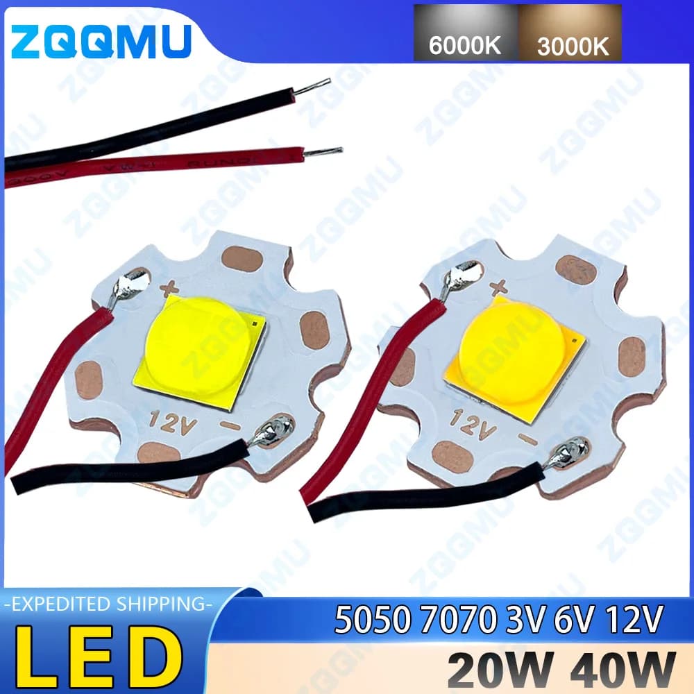 3V 6V 12V LED 20W 40W Ad alta potenza 5050 7070 Chip Staffa in ceramica Perline lampada Torcia elettrica Faro