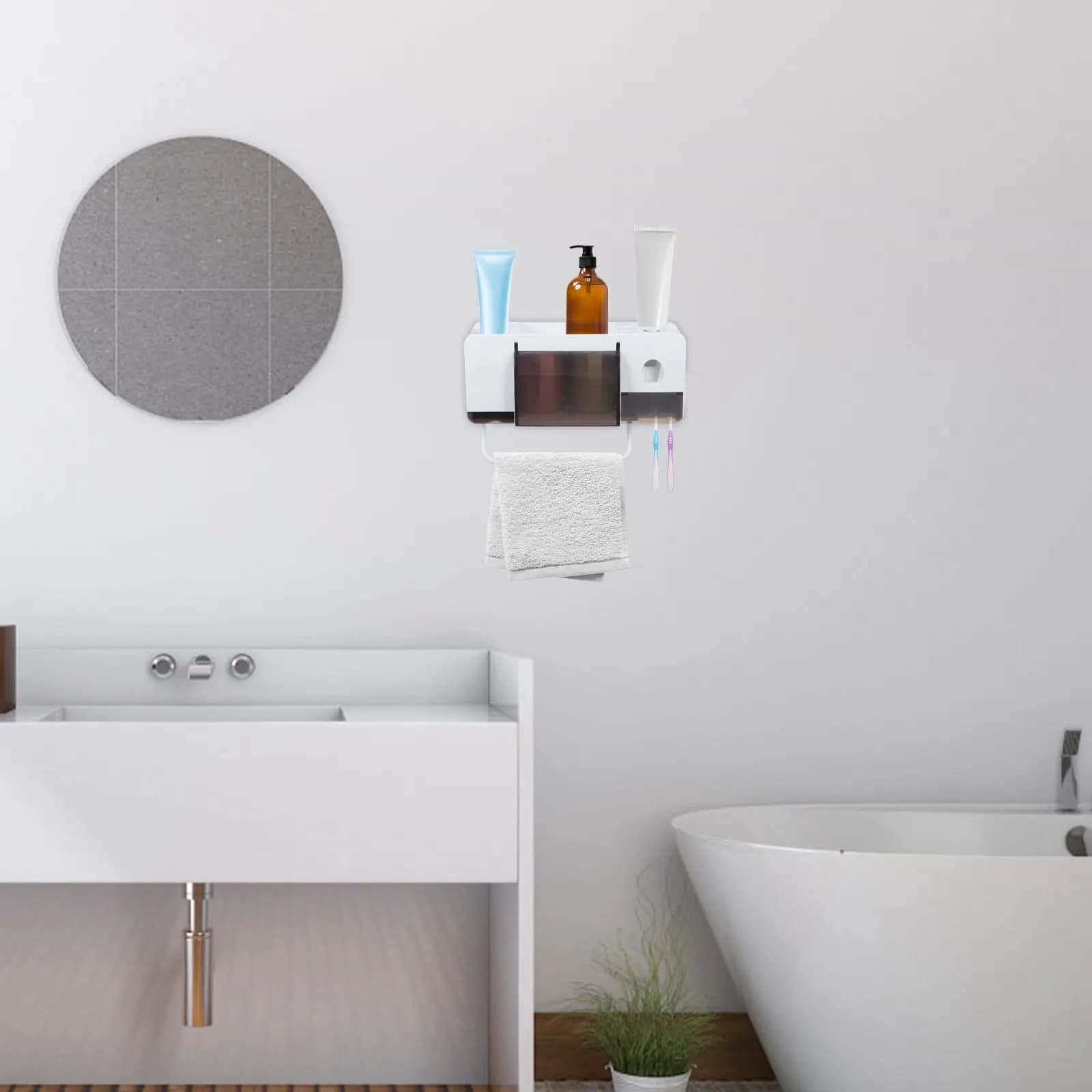 Wall Mounted Toothbrush Holder Storage Rack Bathroom Organizer Toiletries Stand Toothbrush Organizer Towel Holder Punch Free