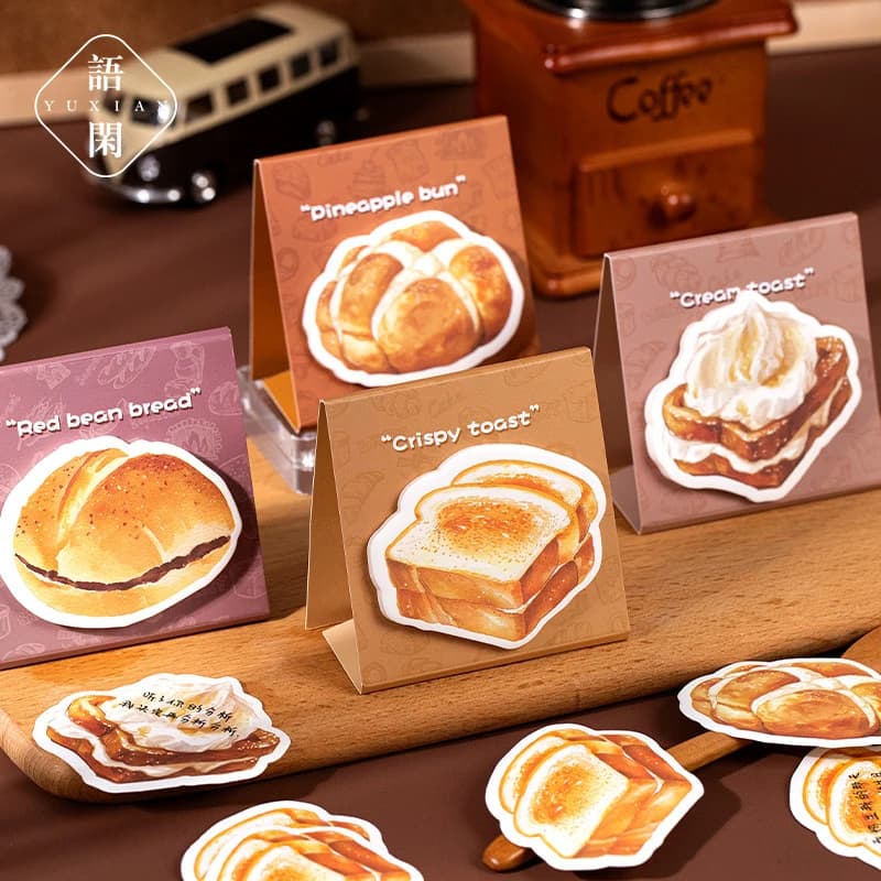 30 Pezzi/Lotto Blocco Note Adesive a Tema Pane Tostato, Simpatiche Note Adesive a Tema Cibo, Stile Gourmet, per Diario e Messaggi