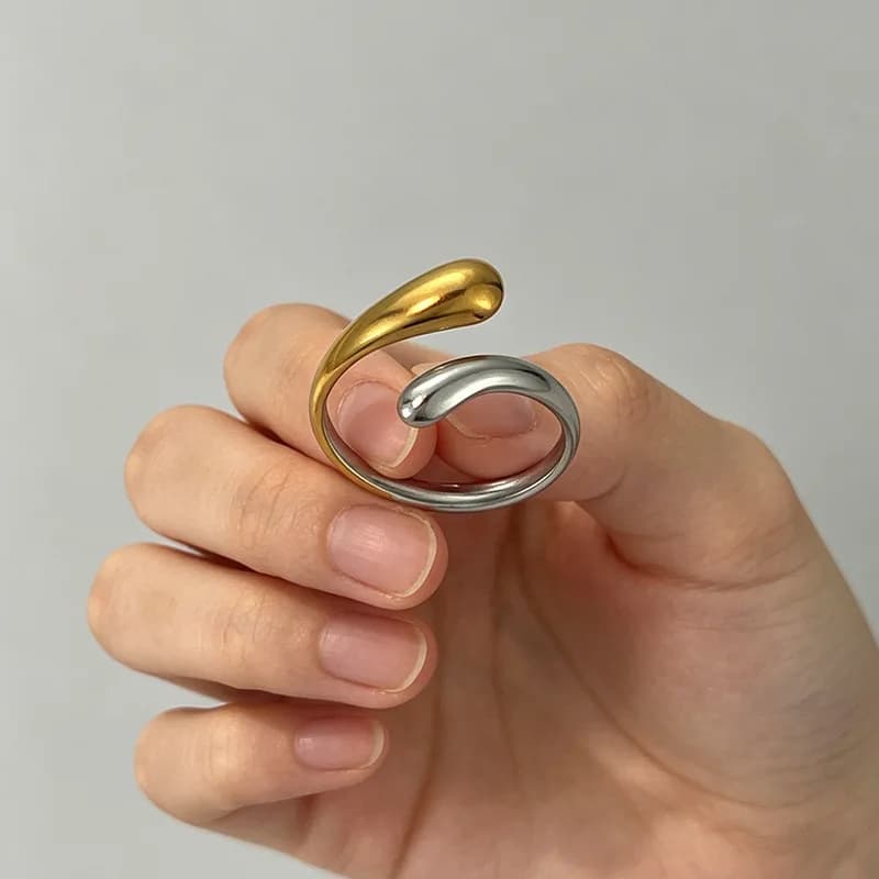 Minimalist Opening Gold Silver Assorted Water Drop Ring for Women Trend Stainless Steel Adjustable Finger Ring Jewelry Gift