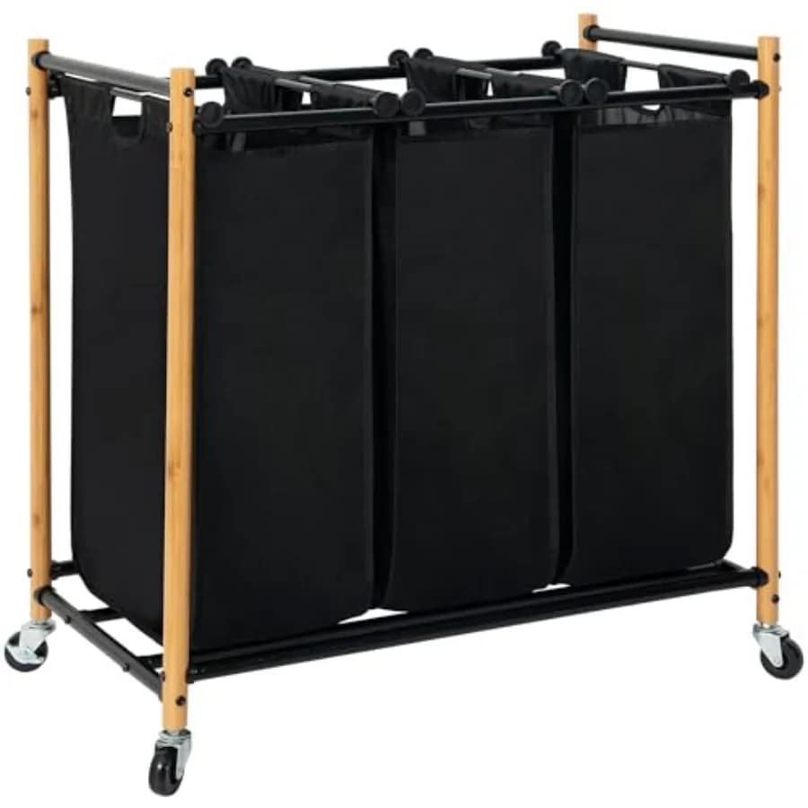 Laundry Sorter 5.9 Gal 16 L Laundry Hamper Cart with Heavy Duty Rolling Lockable Wheels and Removable Bags Clothes Organizer Ba