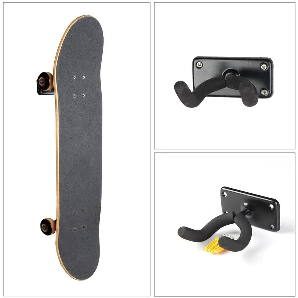 Longboard Deck Wall Mount Iron Hanger Vertical Skateboard Rack with EVA Protection for Home Wall Support