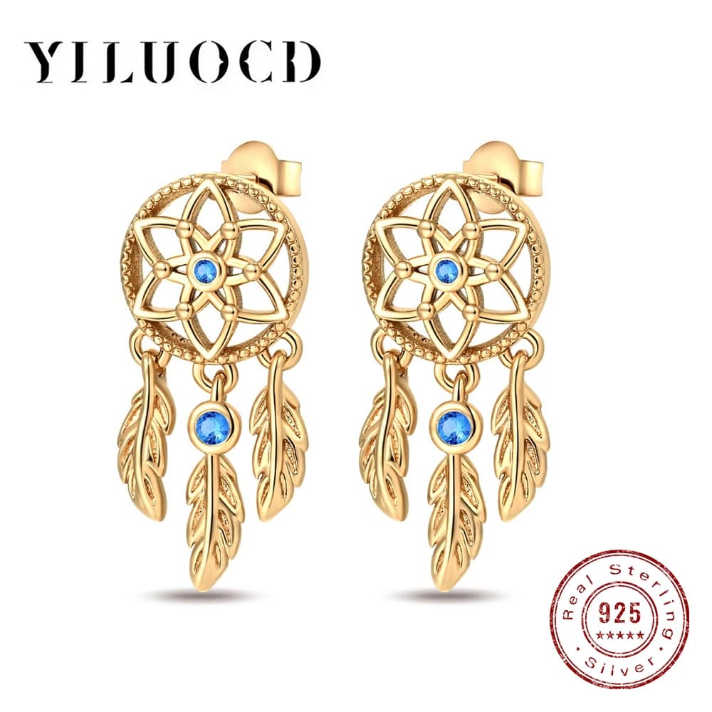 Orecchini pendenti in argento Sterling 925 Bohemia Dreamcatcher per le donne Boho Flower Dream Catcher CZ orecchino Fine Jewelry regalo di compleanno
