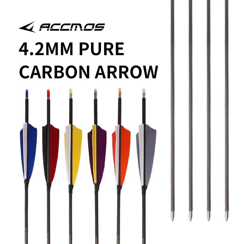 12 pezzi freccia in carbonio puro 4 pollici piuma di tacchino ID 4.2mm colonna vertebrale 300/1500 per arco ricurvo/composto tiro con l'arco da caccia