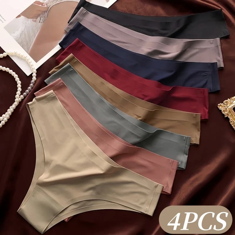 4 pcs/set Shorts Without Continuity Solution Women Linen Intima Sexy Ice Silk Mutches Low Life G-String Women Soft Solid Slip Ultra-thin