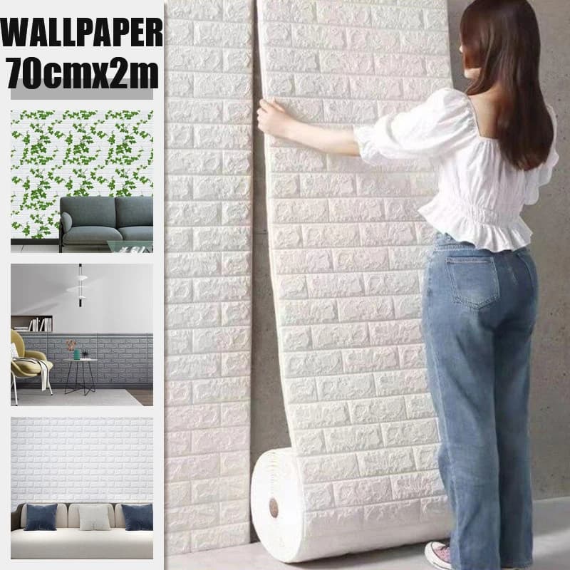 PVC self-adhesive waterproof wallpaper for home decoration Peel and Stick Wall decals with fake 3D foam motif 70 cm x 2 m