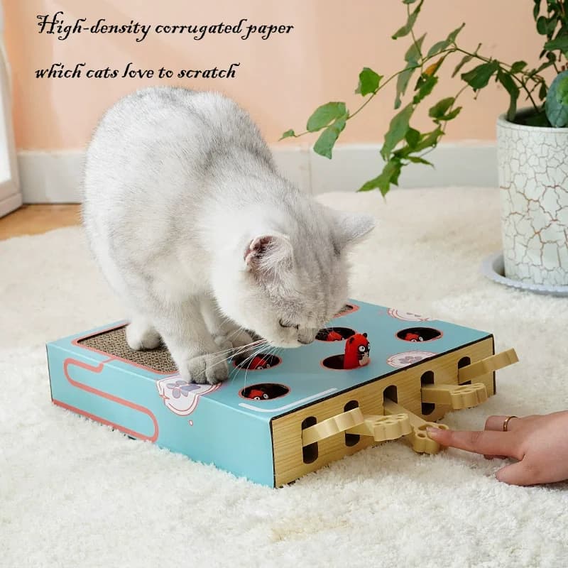 Cats Play Box Interactive Educational Labyrinth Cat Hit Gophers Funny Cat Stick 3 in 1 Cat Toy Chase Hunt Mouse with Scratch