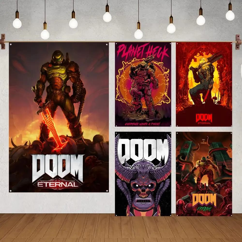 Doom Game Flags Flags for indoor decoration with no edging and four corner rings for easy hanging