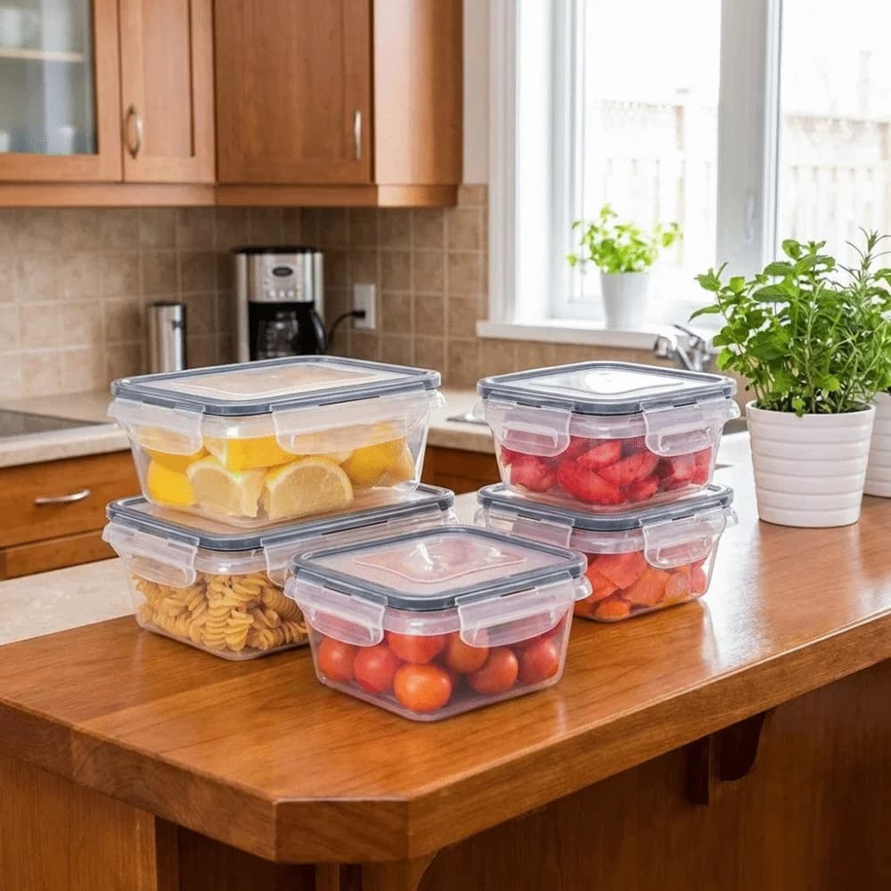 Set di 12 Contenitori in Plastica per Frigorifero, Trasparenti e Inodori, Scatole Impilabili per Conservazione in Cucina e Preparazione Pasti