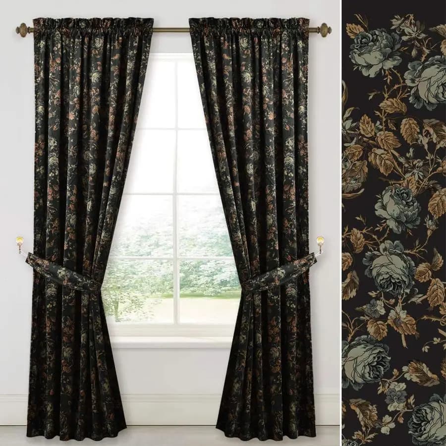 Black Velvet Curtains 84 Length Poles with Floral Printing, Home Decoration, Luxurious, Thermal Insulating, Windows Dark