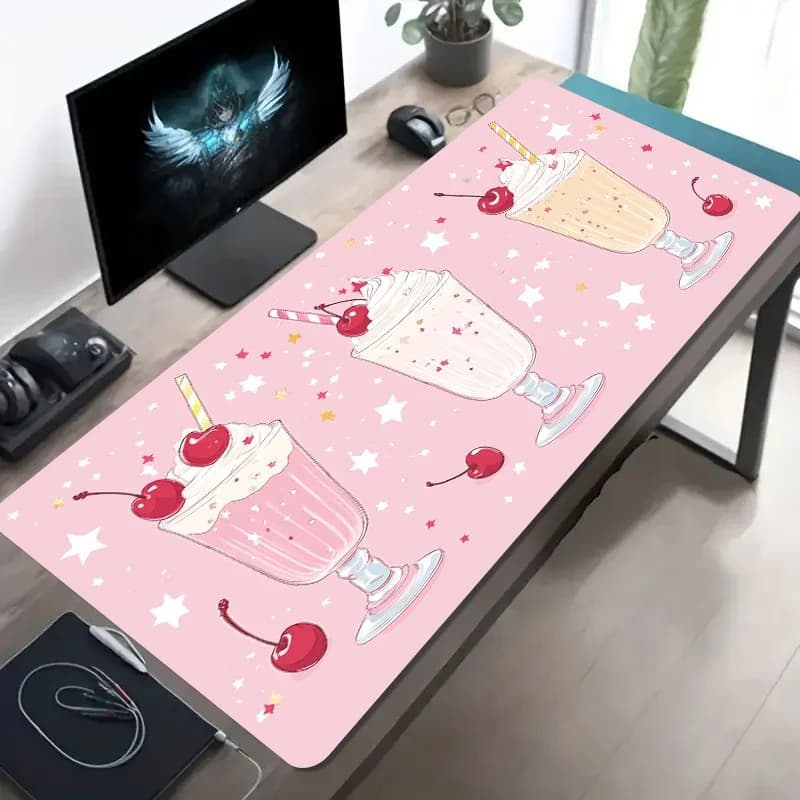Brand Extra Large Gaming Mouse Pad Sweet Cherry Milkshake Star Print Non Slip Washable Rubber Base Oversized Desk Pad Iron Art D