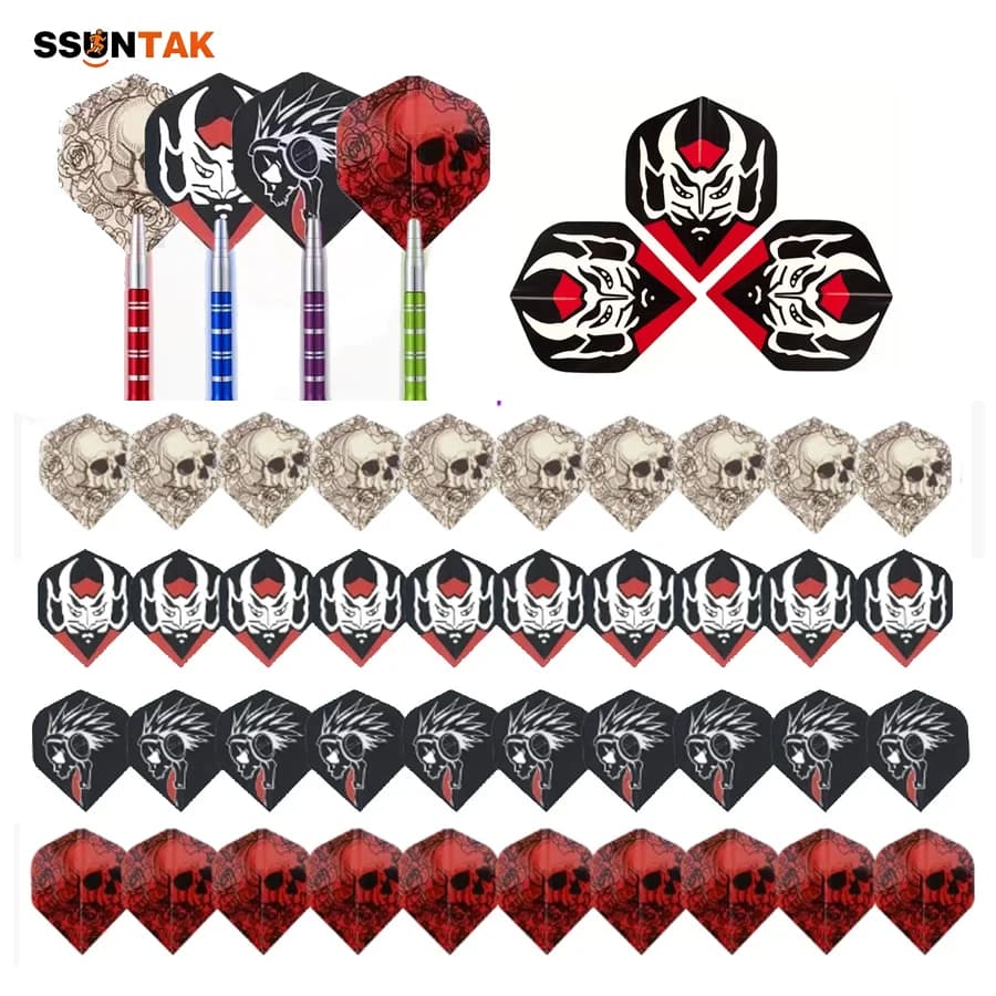 SSUNTAK 40/80 Pezzi Alette per Freccette a Forma di Teschio, Accessori Professionali in PET, Ricambi Durevoli per Freccette con Punta in Acciaio, Giochi Sportivi