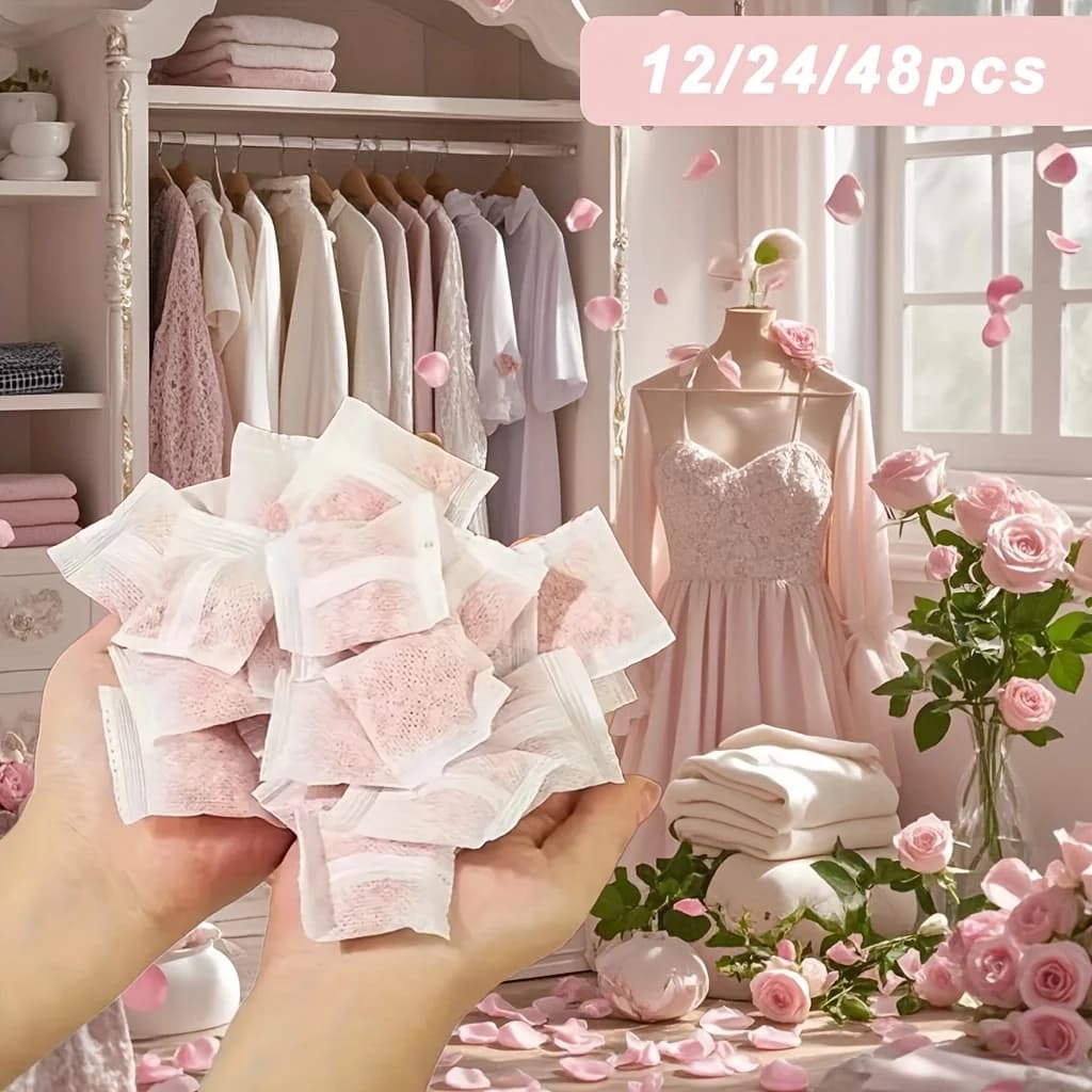 12/24/48pcs Scented Closet Sachets, Moisture‑Proof Deodorizer, Long‑Lasting Floral Fragrance Bags for Home & RV Wardrobe