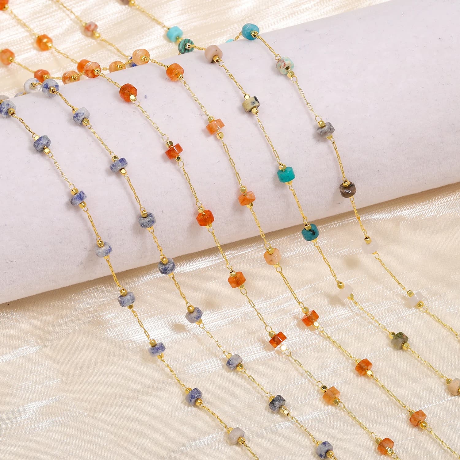 1 metro Color oro rame catena sottile rosso viola agata ruota perline di pietra catena per gioielli che fanno braccialetto fai da te fatto a mano regalo delle donne