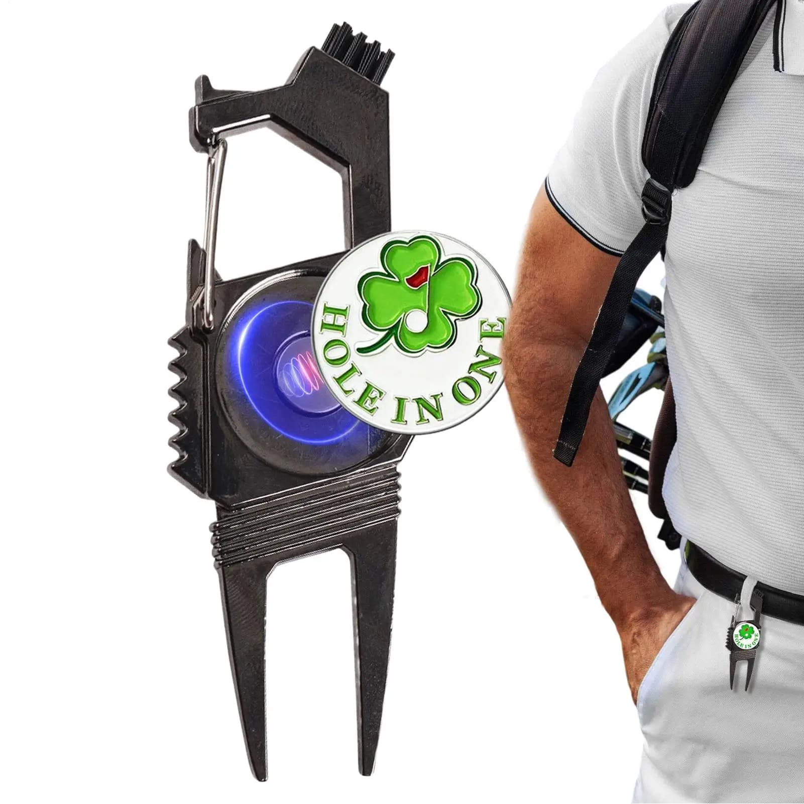 Golf Divot Pitch Mark Strumento di riparazione Lega multifunzionale Piccola palla Indicatore Divot Strumento Groove Cleaner Aiuto sulla borsa del club sul corso