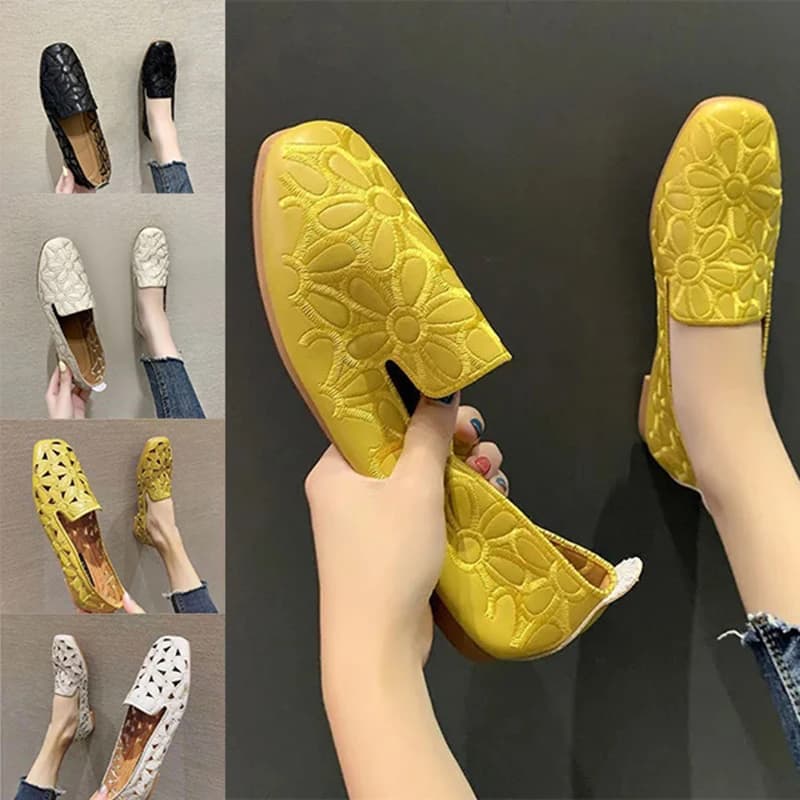 Women's Foldable Slip-On Loafers Flat Shoes Square Toe Fashion Casual Sneakers Comfortable Flat Heel Mixed Material Interior