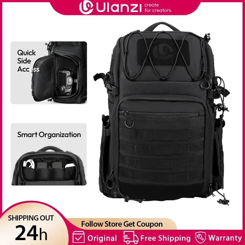 Ulanzi 28L BC007 Tactical Camera Photography Backpack Outdoor Travel Camera Bag for Canon Sony Nikon DSLR with Strap Design