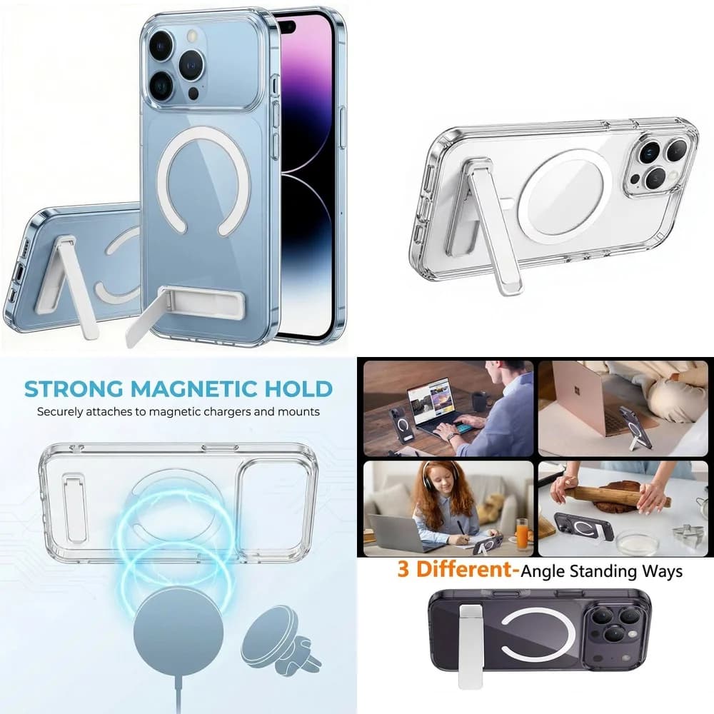 Trending Transparent Magnetic Case Foldable Kickstand Slim Lightweight TPU PC for iPhone 11 12 13 14 15 16 17 Pro Max Plus mini