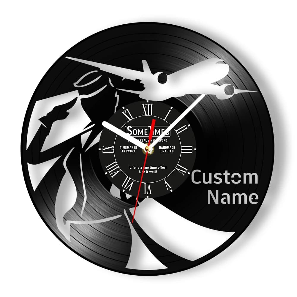 Airplane Aircraft Watch Customized Wall Clock With Vinyl Registration For Bedroom Aviator Home Decor Customizable Pilot Gift Watch