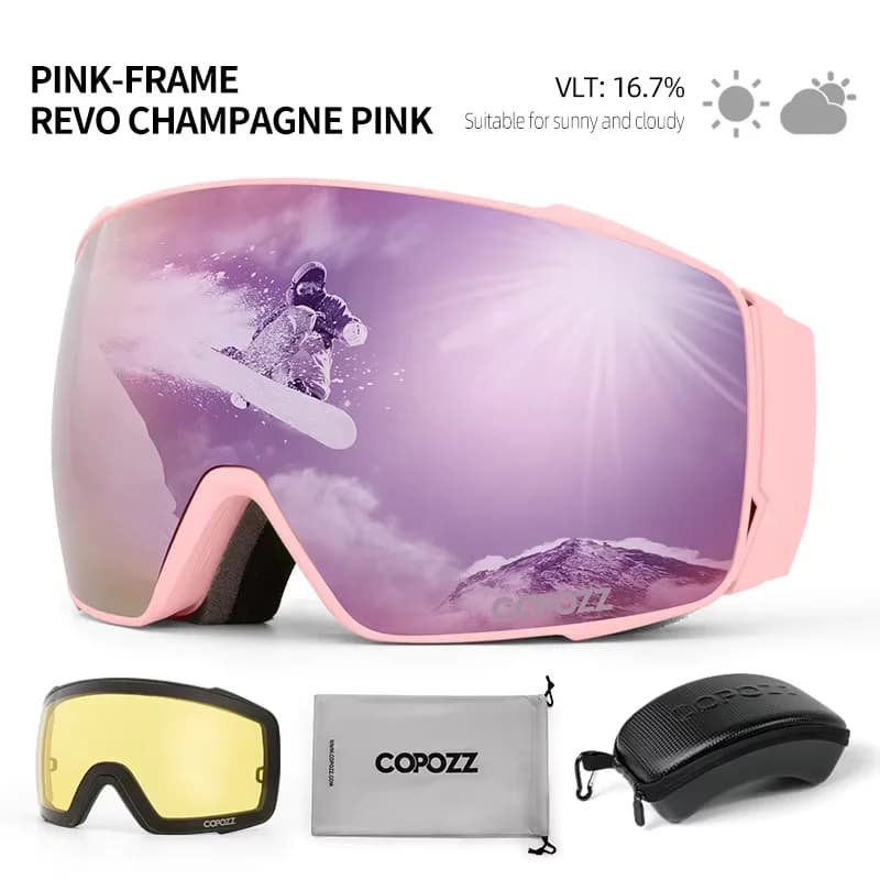 Copozz Occhiali da sci polarizzati magnetici Anti-Fog Inverno Doppi strati Protezione UV400 Occhiali da sci da uomo Occhiali con custodia per lenti Set