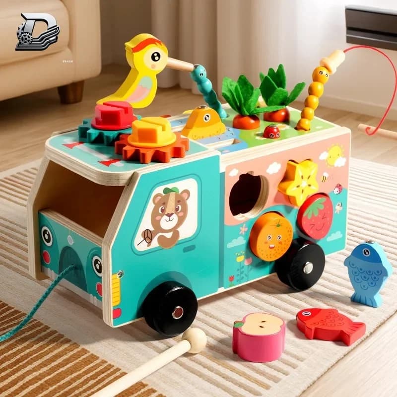 【Best-selling】Wooden Farm Truck Multifunctional Toy - Shape Sorting Fishing And Bead Maze Suitable For Early Educational Toys Fo