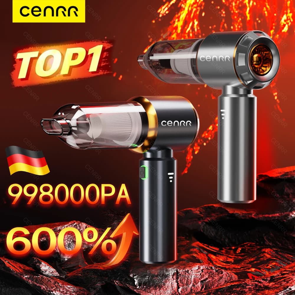 CENRR Mini Aspirapolvere per Auto 360000PA ad Alta Aspirazione Senza Fili, Potente Macchina per Pulizia Portatile per Auto