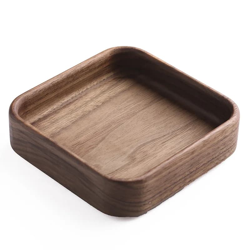 Vassoio Quadrato in Legno di Noce Nero per Frutta Secca, Scatola Portaoggetti da Scrivania, Vassoio in Legno Massiccio per Ristorante, Snack e Frutta