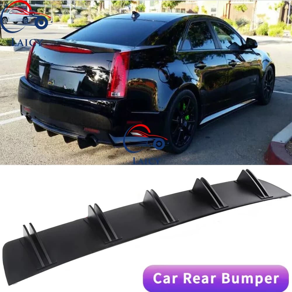 LAICY For Cadillac CTS XTS ATS CT4 CT5 Car Rear Diffuser Shark Fins Bumper Splitter Chin Spoiler Lip Black Shunt Rear Bumper Lip