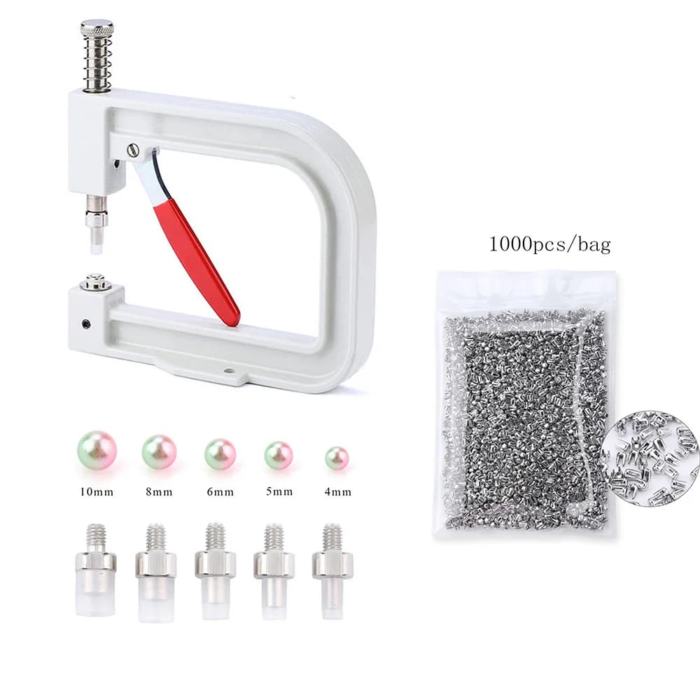 1 Set di macchine utensili per l'impostazione di perle di strass 5 dimensioni Perline in resina Tessuto perlato Macchina per pressa manuale fissa per accessori per indumenti