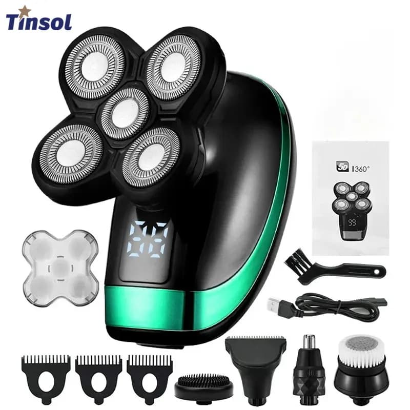 Tinsol Electric Razor Rechargeable 5 in 1 for Man with 5 Heads Floating, Redeeming for Barba, Naso and Naselli, 4D Razor for Zero Shaving