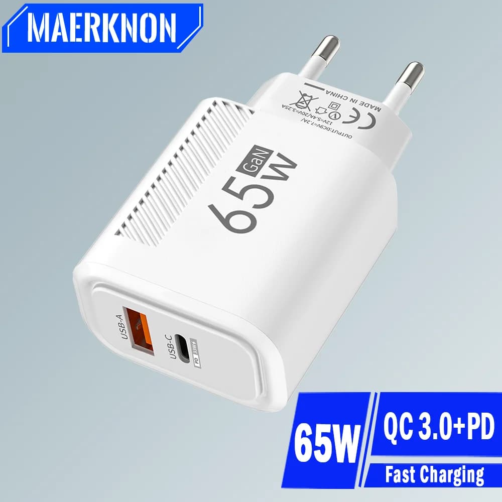 PD 65W GaN USB Charger C Quick Charging Adapter for Samsung S22 S21 iPhone 14 13 Xiaomi Huawei LG USB Charge 3.0